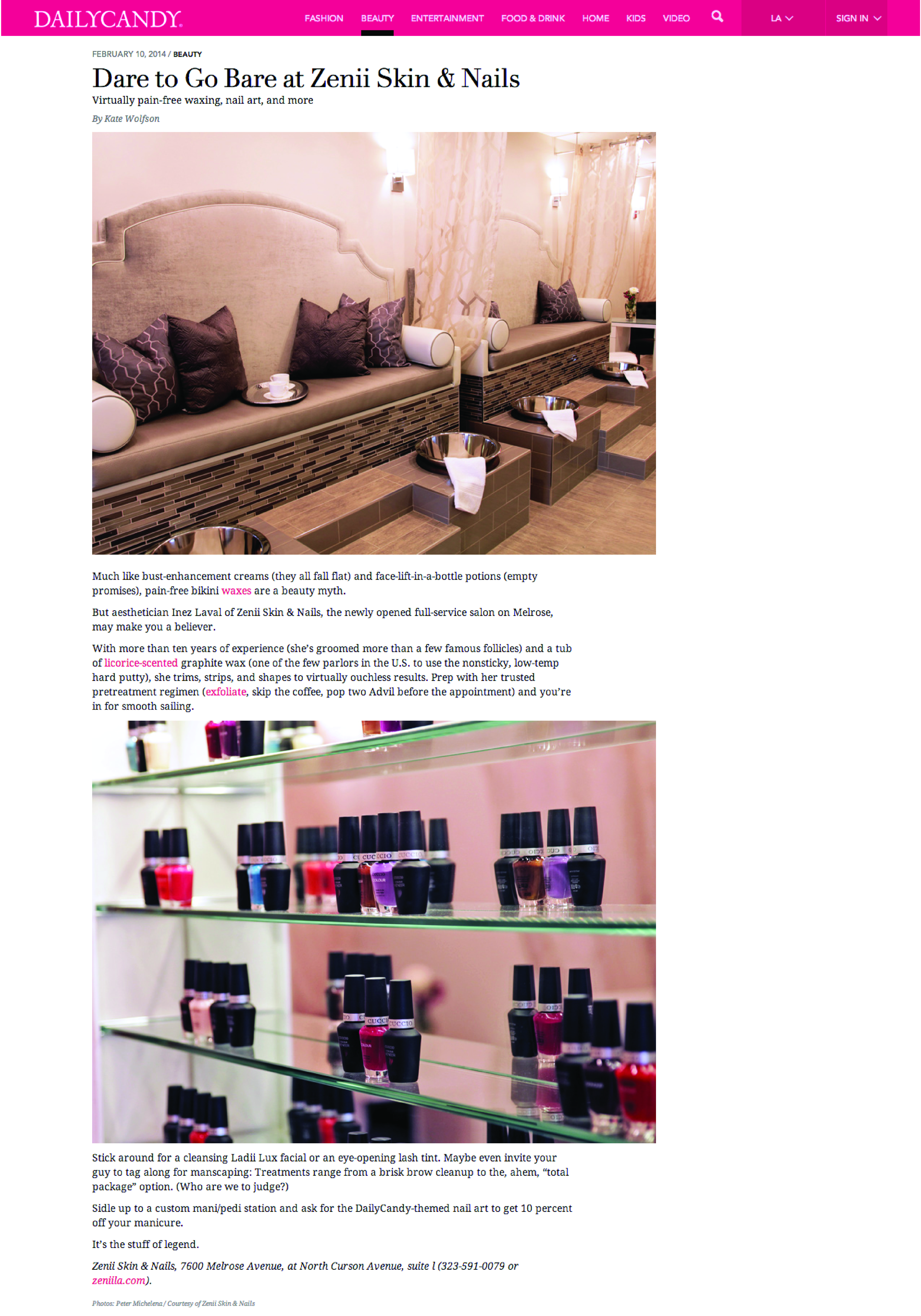 Dare to Go Bare at Zenii Skin & Nails for Daily Candy by Kate Wolfson